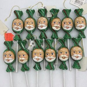 4- Vintage Santa lollipop sucker Christmas ornament  hand painted NOS (4 Random)